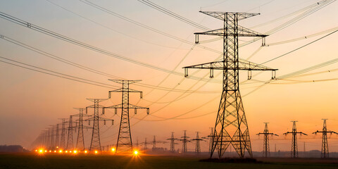 Fototapeta premium Electricity grid network with glowing energy wires isolated background