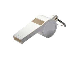 White plastic whistle with a metal ring (4)