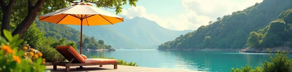 Serene Outdoor Relaxation Stylish Umbrella Shade in Tranquil Summer Setting