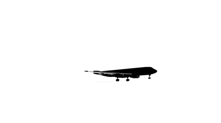 Silhouette of a jet airplane on a white background.
