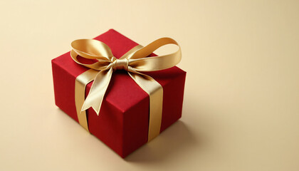 Fototapeta premium Red gift box with gold ribbon