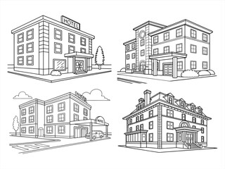 coloring page line art the hotel black vector bundle