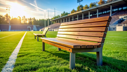 Obraz premium Wooden Sideline Bench on American Football Field Grass
