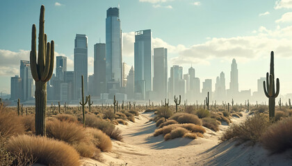 Desert Landscape with City Skyline