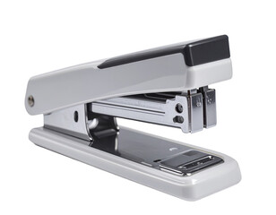 White and gray stapler, angled view