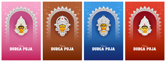 Goddess Durga in Happy Durga Puja Subh Navratri Indian religious background design for Promotion Offer Sale Banner © vectomart