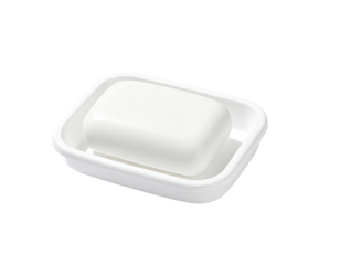 Rectangular white plastic soap dish (1)