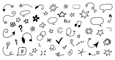 doodle art of different icons and shapes