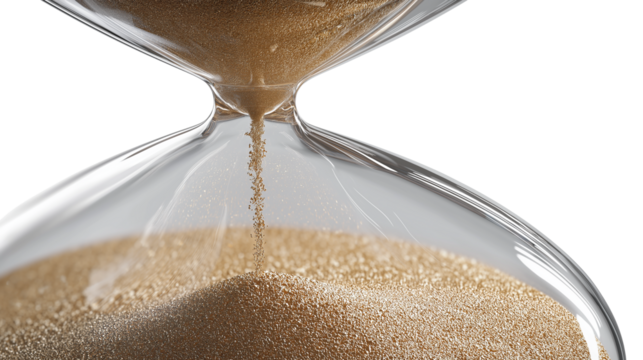 3D render of hourglass isolated PNG, realistic glass and sand textures