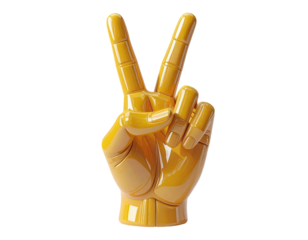 Isolated bright yellow hand making a peace sign