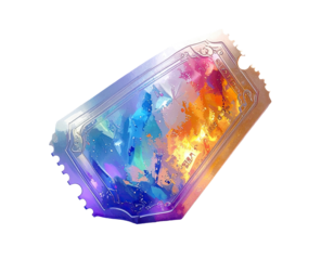 Faded ticket, vibrant colors, abstract scene