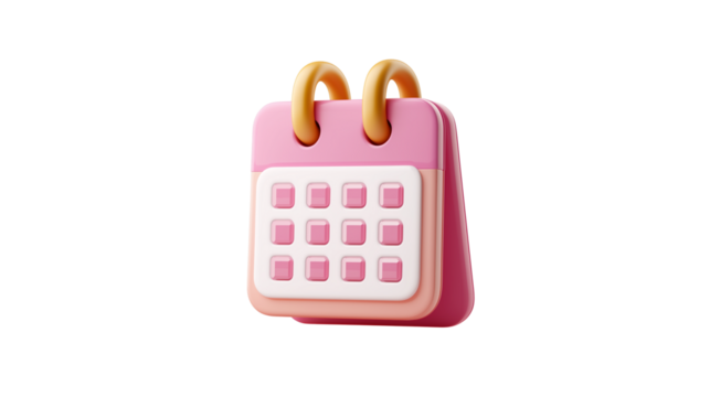 3D render of calendar icon isolated transparent background