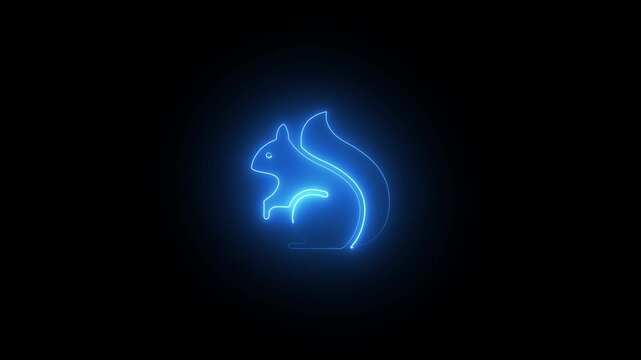Blue neon squirrel silhouette glowing on black background abstract animal logo icon motion graphic