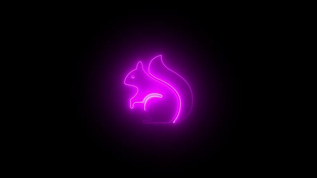 Neon squirrel silhouette glowing vibrant purple on black background abstract digital art animation