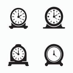 Table clock classic glyph icons set office desk clocks