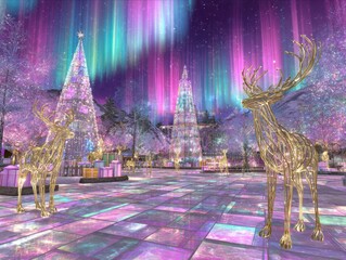 An abstract, colorful Christmas background featuring a magical world of festive symbols.