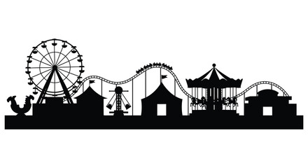 amusement park silhouette featuring ferris wheel carousel and roller coaster