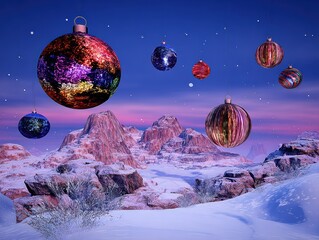 An abstract, colorful Christmas background featuring a magical world of festive symbols.