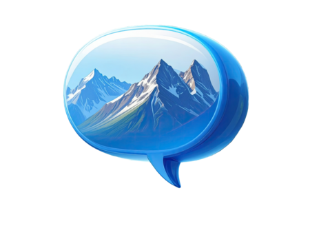 3D speech bubble with snowy mountain range