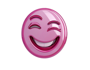 Pink glossy emoticon with a joyful, winking expression