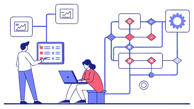 Collaboration Teamwork Workflow Business Process Data Analysis Project Management Strategy Planning Chart Diagram System Technology Innovation Modern Flat Design Illustration Graphic Design People Co.