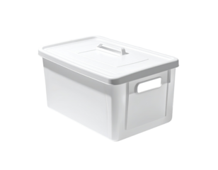 White plastic storage box with lid and handles