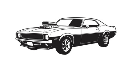 classic muscle car illustration with bold lines and details