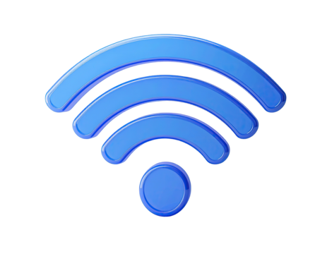 Blue, glossy wifi symbol, three waves, rounded edges