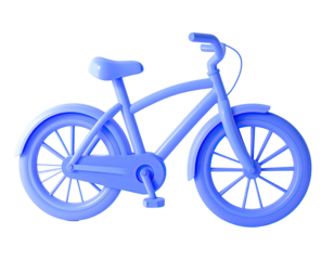 Solid-blue bicycle, 3D rendered, isolated