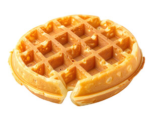 Golden round waffle, light brown, crispy, with a grid pattern
