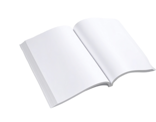 Open book, blank pages, white