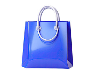 Glossy blue shopping bag with white handles