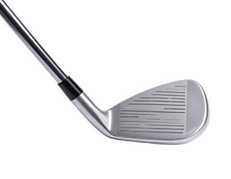 Close-up of a golf iron clubhead and shaft