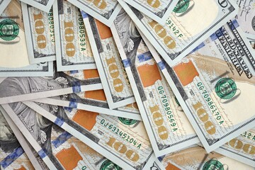 Lots of american dollar bills in big stack. United states money banknotes
