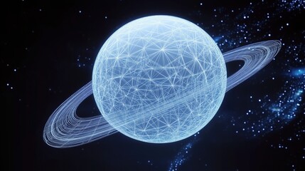 Abstract representation of a planet with rings in space