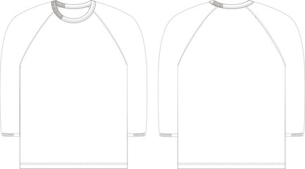 アパレル製品、ラグラン7分袖の絵型（平面図）白色
Apparel product, Raglan three-quarter sleeve pattern (top view) White