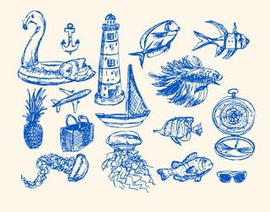 Nautical Sketch Collection Summer Vacation Seaside Icons © Anada77