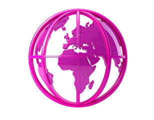 Magenta globe, outlined in bright pink, rotates on a dark background