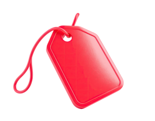 Bright pink tag with looped string