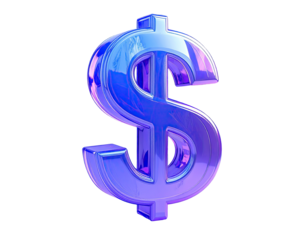 Vibrant, 3D dollar sign in shades of purple-blue