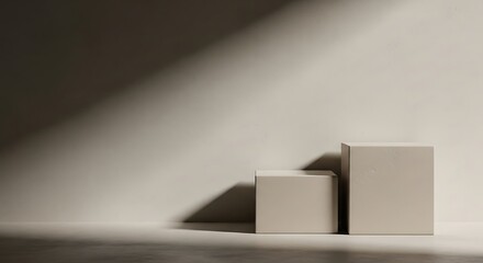 Gray Cube Podiums on Light Gray Background.
