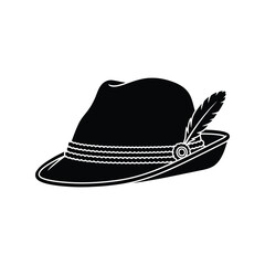 Traditional bavarian hat silhouette feather emblem alpine style headwear authentic german folklore accessory vector