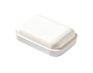 Rectangular, off-white soap bar in a matching, slightly recessed, rectangular holder