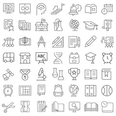 Education Line Icons Editable Stroke. Book, Audiobook, E-Reader, Studying, Tutorial, Personal Organizer, Diary, learning and research in education, school or college.
