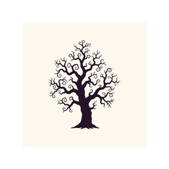 Obraz premium Gnarled bare tree silhouette spooky autumn winter woodland nature design vector