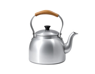Silver aluminum kettle with wooden handle