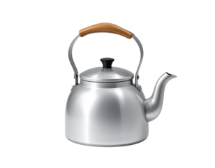 Silver aluminum kettle with wooden handle