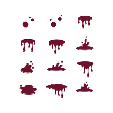 Collection of drips splatters and stains red liquid dark marroon blood elements vector