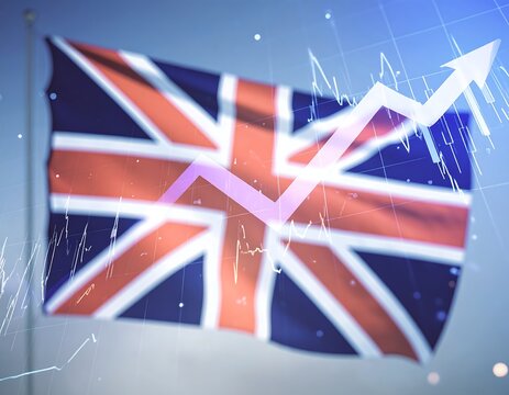 British flag with upward trend graph overlay - Powered by Adobe
