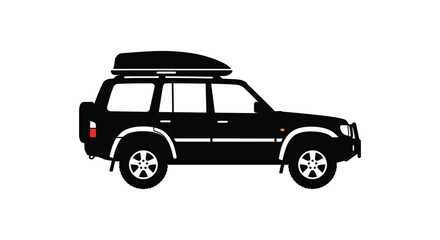 a black suv with roof rack parked outdoors